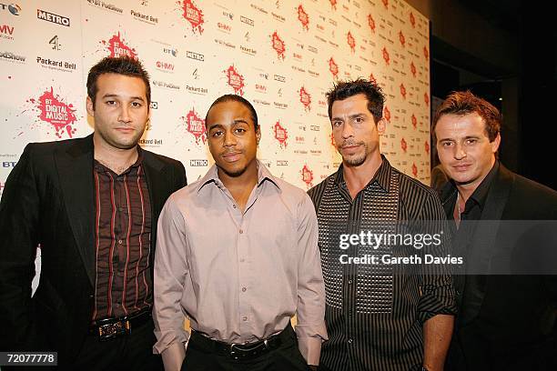 Totally Boy Band "Upper Street" members Dane Bowers, Bradley McIntosh, Danny Wood and Jimmy Constable arrive the BT Digital Music Awards at the...