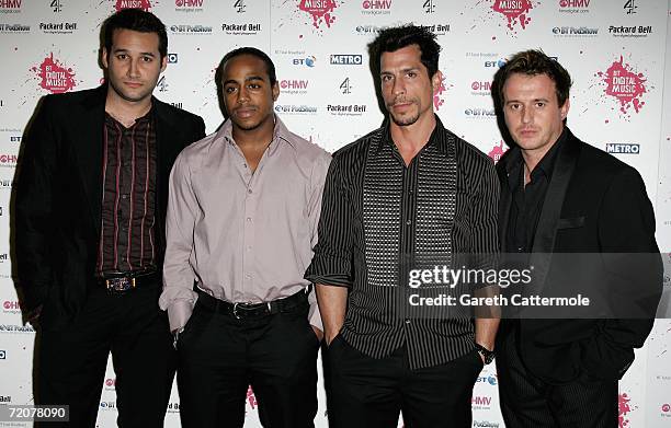 Totally Boy Band "Upper Street" members Dane Bowers, Bradley McIntosh, Danny Wood and Jimmy Constable arrive at the BT Digital Music Awards 2006 held...