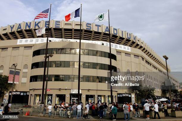An exterior view of Yankee Stadium prior to game one of the American League Division Series between the New York Yankees and the Detroit Tigers on...
