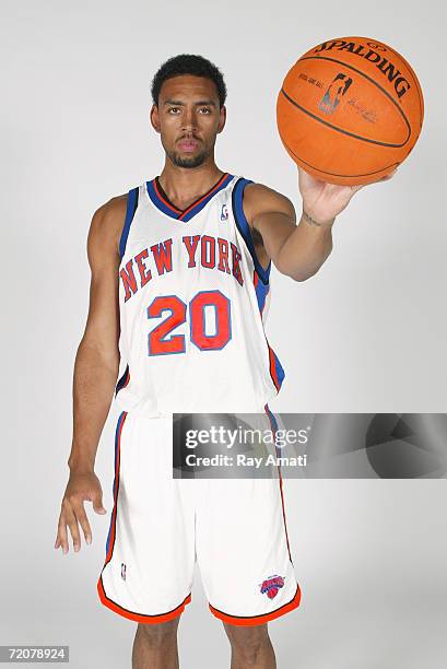 Jared Jeffries of the New York Knicks poses during NBA Media Day at the MSG Training Facility on October 2, 2006 in Tarrytown, New York. NOTE TO...