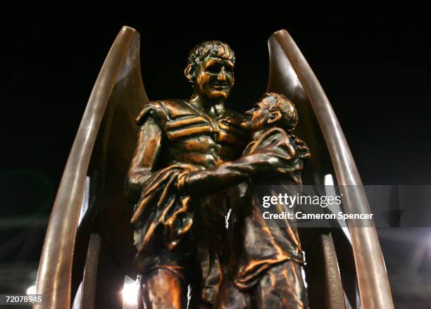 The National Rugby League premiership trophy is seen before the NRL Grand Final match between the Brisbane Broncos and the Melbourne Storm at Telstra...