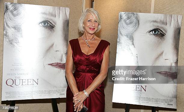 Actress Helen Mirren, arrives at the Miramax Premiere Of "The Queen" held at te Academy of Motion Pictures Arts and Sciences on October 03, 2006 in...