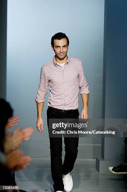 Designer Nicolas Ghesquiere walks down the catwalk during the Balenciaga Fashion Show as part of Paris Fashion Week Spring/Summer 2007 on October 3,...