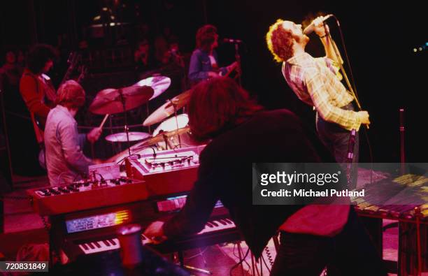 Singer Roger Chapman performing with English rock group Family at the Bickershaw Festival in Greater Manchester, 5th May 1972. Left to right: John...