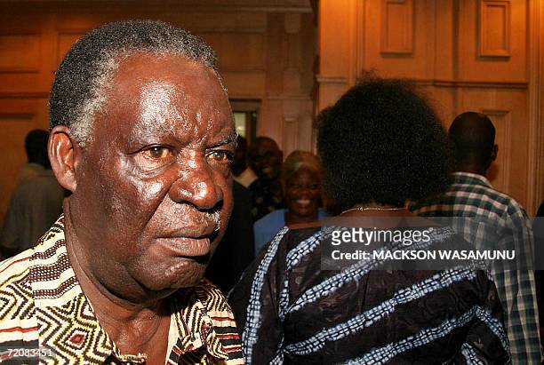 Veteran politician Michael Sata addresses the media in Lusaka 04 October 2006. Calm has returned to cities across Zambia following riots by...