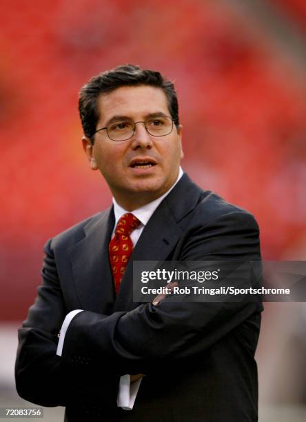 Owner Daniel Snyder of the Washington Redskins looks on before the game against the Minnesota Vikings on September 11, 2006 at FedExField in...