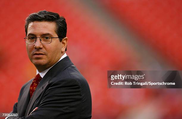 Owner Daniel Snyder of the Washington Redskins looks on before the game against the Minnesota Vikings on September 11, 2006 at FedExField in...