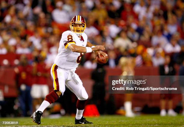 Mark Brunell of the Washington Redskins looks to pass against the Minnesota Vikings on September 11, 2006 at FedExField in Landover, Maryland. The...