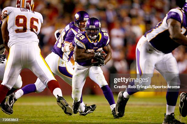 Chester Taylor of the Minnesota Vikings runs with the ball against the Washington Redskins on September 11, 2006 at FedEx Field in Landover,...