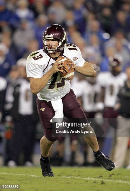 Dan LeFevour of the Central Michigan Chippewas looks to pass the ball during the game against the Kentucky Wildcats on September 30, 2006 at...