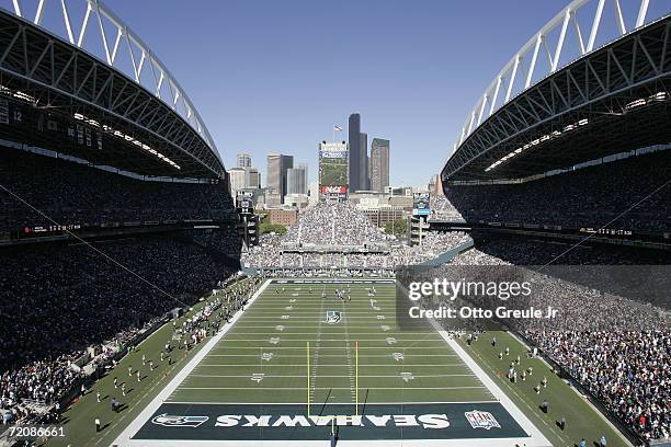 General view of Qwest Field from the endzone during the NFL game between the Seattle Seahawks and the New York Giants on September 24, 2006 in...