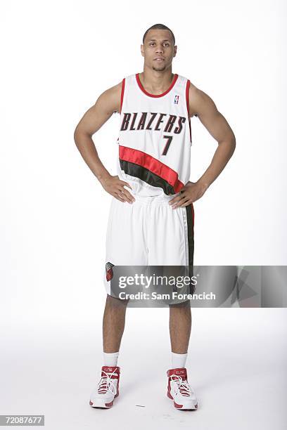 Brandon Roy of the Portland Trail Blazers poses for a portrait during 2006 NBA Media Day on October 2, 2006 at the Rose Garden Arena in Portland,...