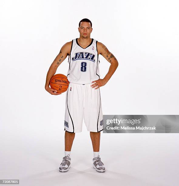 Deron Williams of the Utah Jazz poses during NBA Media Day on October 2, 2006 at the Delta Center in Salt Lake City, Utah. NOTE TO USER: User...