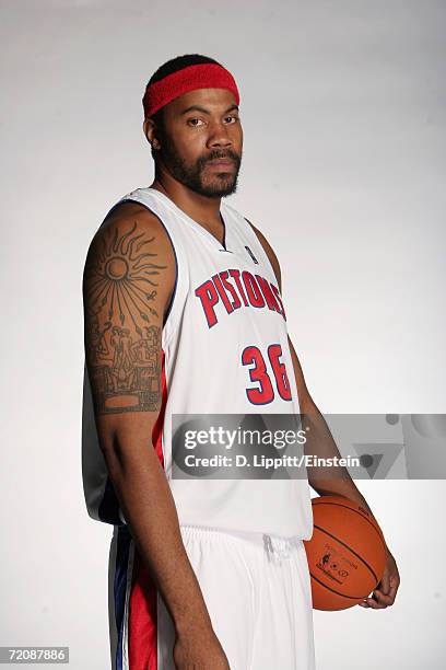 Rasheed Wallace of the Detroit Pistons poses during NBA media day on October 2, 2006 in Auburn Hills, Michigan. NOTE TO USER: User expressly...