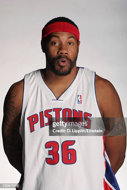 Rasheed Wallace of the Detroit Pistons poses during NBA media day on October 2, 2006 in Auburn Hills, Michigan. NOTE TO USER: User expressly...