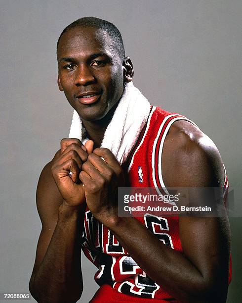 Michael Jordan of the Chicago Bulls poses for a photo during a 1985 photo shoot in Chicago Illinois. NOTE TO USER: User expressly acknowledges that,...