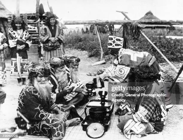 The Ainu people of Japan and eastern Russia, noted for their prolific facial hair, circa 1930.