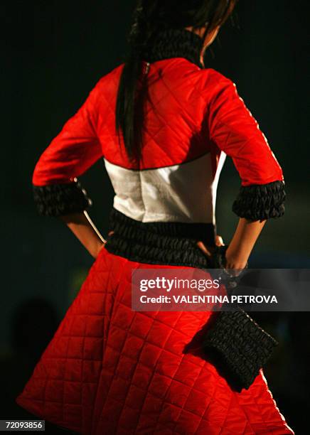 Model presents a creation by young Bulgarian student designer Gergana Stoyanova as part of her graduation project during a fashion show on Thursday...