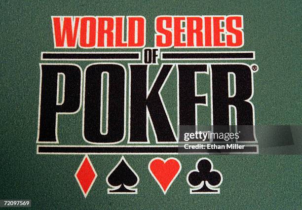 Felt with the World Series of Poker logo on it is seen on a table on the first day of the World Series of Poker no-limit Texas Hold 'em main event at...