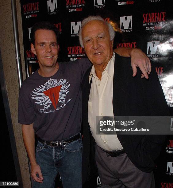Kevin Dillon and Robert Loggia arrive at the "Scarface: The World Is Yours" video game premiere on October 5, 2006 in Miami Beach, Florida.