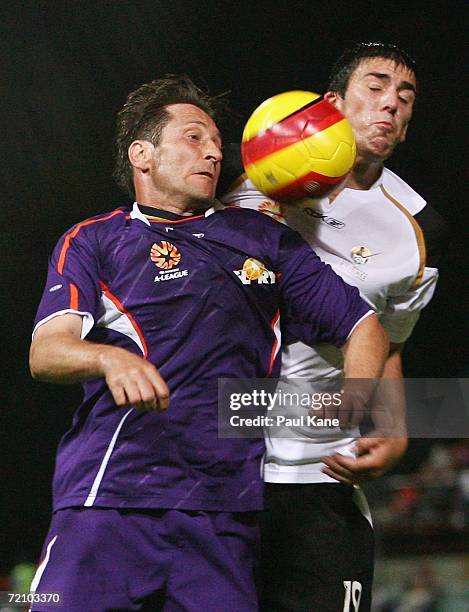 Bobby Despotovski of the Glory and Sime Kovacevic of the Knights contest the ball during the round seven Hyundai A-League match between Perth Glory...