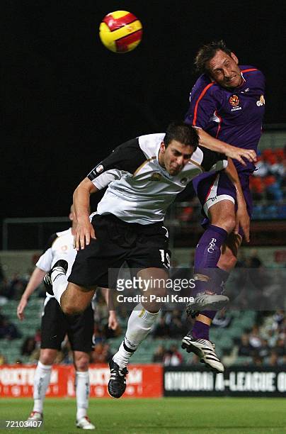 Bobby Despotovski of the Glory and Sime Kovacevic of the Knights contest the ball during the round seven Hyundai A-League match between Perth Glory...