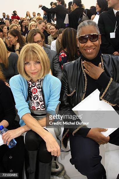 Anna Wintour and Andre Leon Talley attend the Chanel Fashion Show, as part of Paris Fashion Week Spring/Summer 2007 on October 6, 2006 in Paris,...