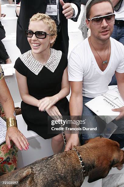 Singer Kylie Minogue attends the Chanel Haute Couture Fall-Winter 2006/07 Fashion show during Paris Fashion Week at Pelouse de St Cloud on July 6,...