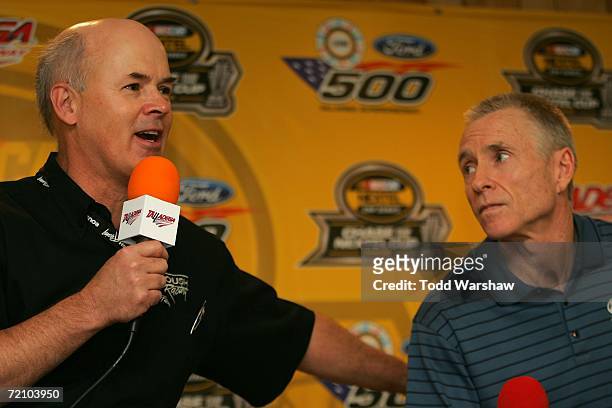 Geoff Smith, of Rousch Racing, speaks to the media regarding Mark Martin, driver of the AAA Ford, plans for the 2007 season, during practice for the...