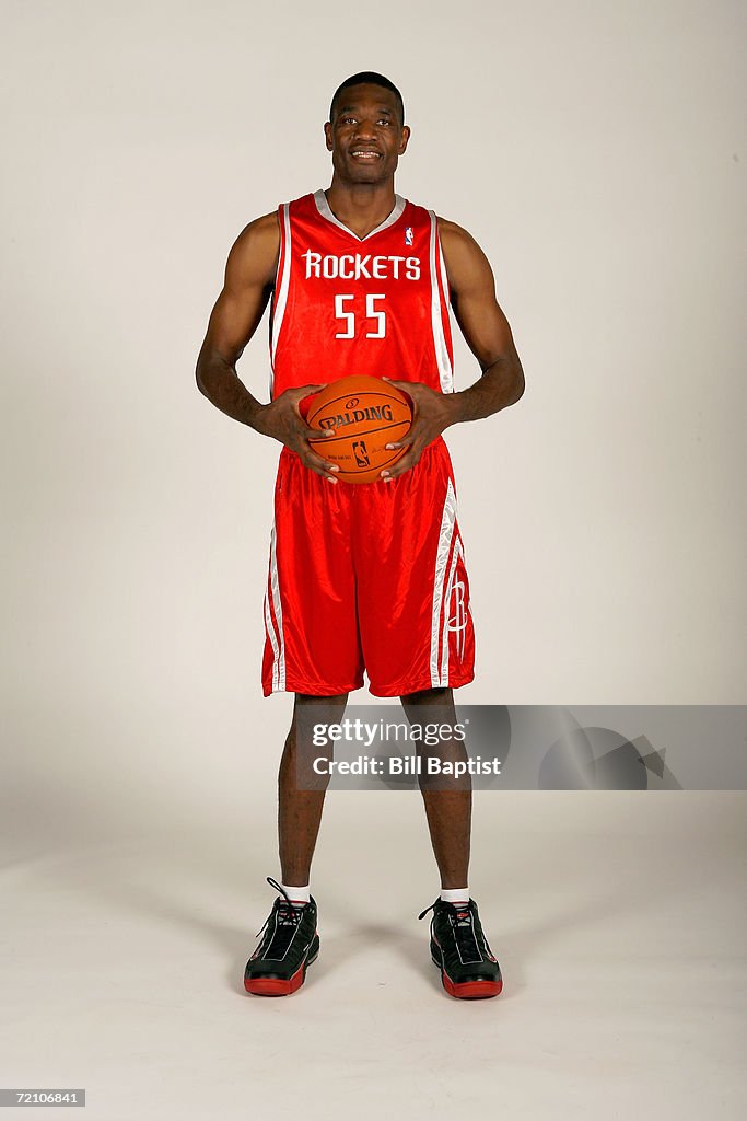 Mutombo Rockets Dikembe Mutombo of the Houston Rockets poses during NBA Media Day at ...