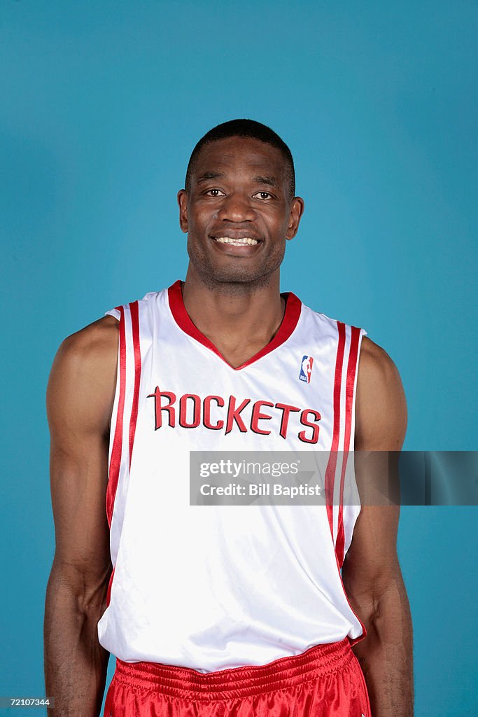 Mutombo Rockets Dikembe Mutombo of the Houston Rockets poses during NBA Media Day at ...