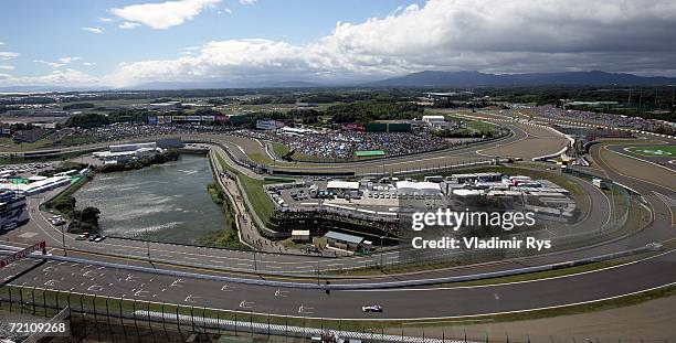 General view of the Suzuka Circuit is seen during practice prior to qualifying for the Japanese Formula One Grand Prix at the Suzuka Circuit on...