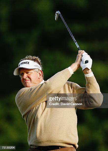 Colin Montgomerie of Scotland plays his second shot at the 3rd hole during the Third Round of The Alfred Dunhill Links Championship at Carnoustie...