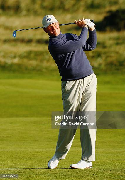 Ernie Els of South Africa plays his second shot to 2nd hole during the Third Round of The Alfred Dunhill Links Championship at Carnoustie Colf Club...