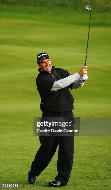 Jose Maria Olazabal of Spain plays his second shot to 2nd hole during the Third Round of The Alfred Dunhill Links Championship at Carnoustie Colf...