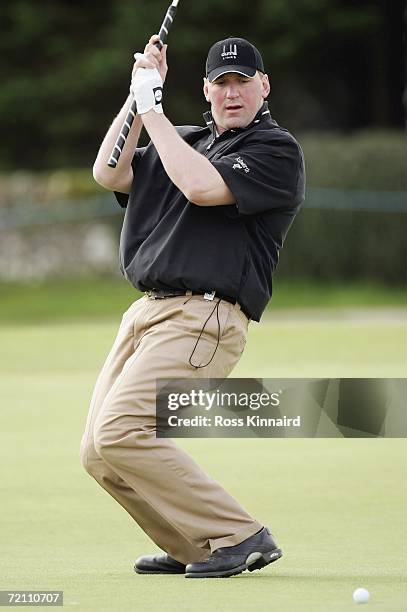 Sir Matthew Pinsent putting on the second hole during the third round of the Alfred Dunhill Links Championship on the Old Course on October 7, 2006...