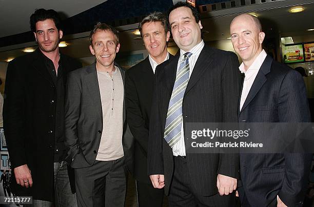 Actors Lachy Hulme, Wayne Hope, Glenn Robbins, Mick Molloy and Gary Eck arrive at the Sydney premiere of new comedy "BoyTown" at the Greater Union...