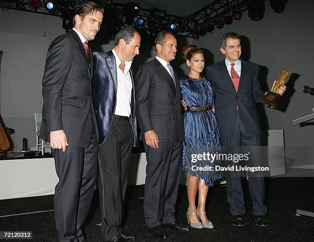 James Ferragamo, Massimo Ferragamo, Leonardo Ferragamo, actress Eva Mendes, and Ferruccio Ferragamo accept a Style Award on behalf of Salvatore...