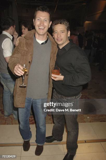 Nick Moran and Dextor Fletcher attends at the '24 Hour Plays' gala party at the Riverbank Plaza Hotel after the performance at the Old Vic Theatre on...