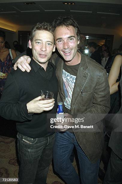 Dextor Fletcher and Greg Owen attend the '24 Hour Plays' gala party at the Riverbank Plaza Hotel after the performance at the Old Vic Theatre on...