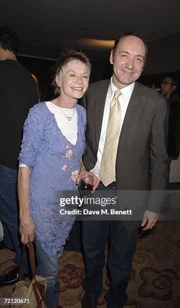 Suzanna York and Kevin Spacey attend the '24 Hour Plays' gala party at the Riverbank Plaza Hotel after the performance at the Old Vic Theatre on...