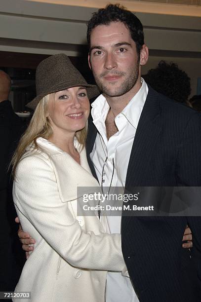 Tamsin Outhwaite and Tom Ellis attend the '24 Hour Plays' gala party at the Riverbank Plaza Hotel after the performance at the Old Vic Theatre on...