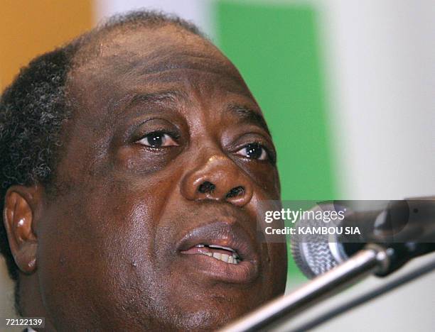 Ivory Coast's Prime Minister Charles Konan Banny talks during the 10th European Development Fund 2008-2013 on the "document de strategie pays et le...