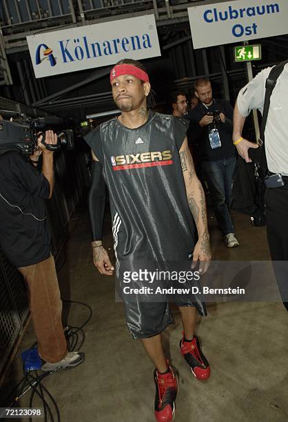 Allen Iverson of the Philadelphia 76ers arrives for practice at Kolnarena during the NBA Europe Live Tour 2006 October 9, 2006 in Cologne, Germany....