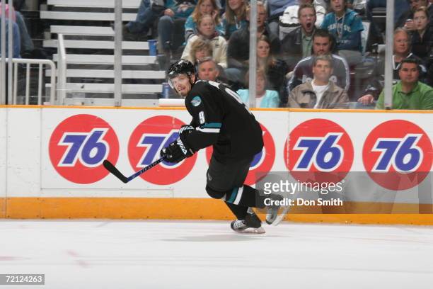 Milan Michalek of the San Jose Sharks skates during a game against the St. Louis Blues on October 5, 2006 at the HP Pavilion in San Jose, California....