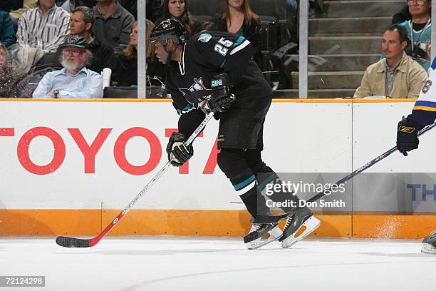 Mike Grier of the San Jose Sharks skates during a game against the St. Louis Blues on October 5, 2006 at the HP Pavilion in San Jose, California. The...