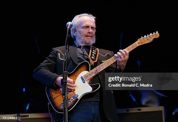 Merle Haggard performs at the Ryman Auditorium in 2004 in Nashville, Tennessee.
