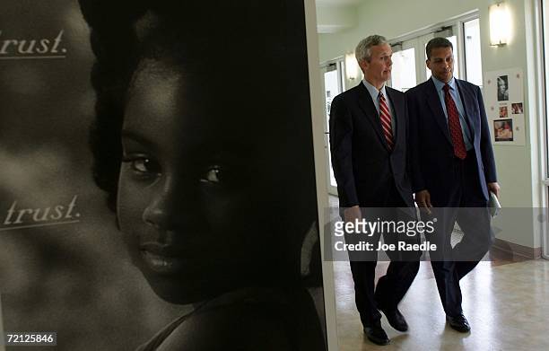 Democratic nominee for Florida Governor, Jim Davis, and his Democratic nominee for Lt. Governor, Daryl Jones walk together after attending a youth...