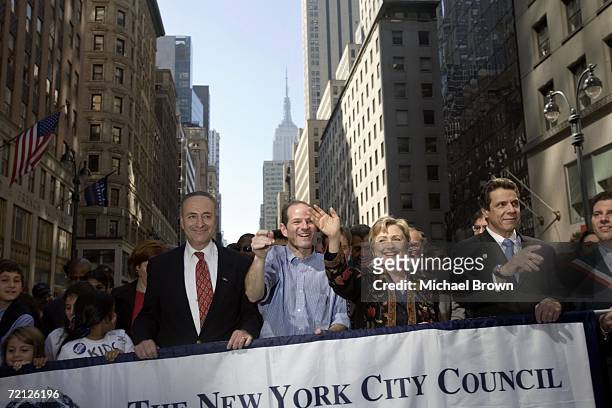 Senator Charles Schumer , gubernatorial candidate and New York State Attorney General Eliot Spitzer, Senator Hillary Rodham Clinton and New York...