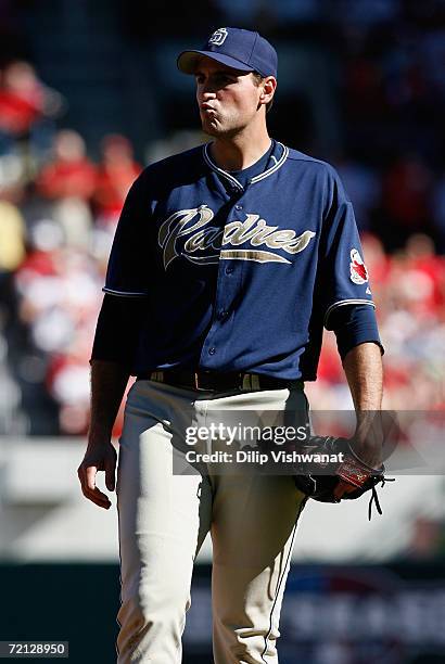 Starting pitcher Chris Young of the San Diego Padres stands on the mound against the St. Louis Cardinals during Game Three of the National League...